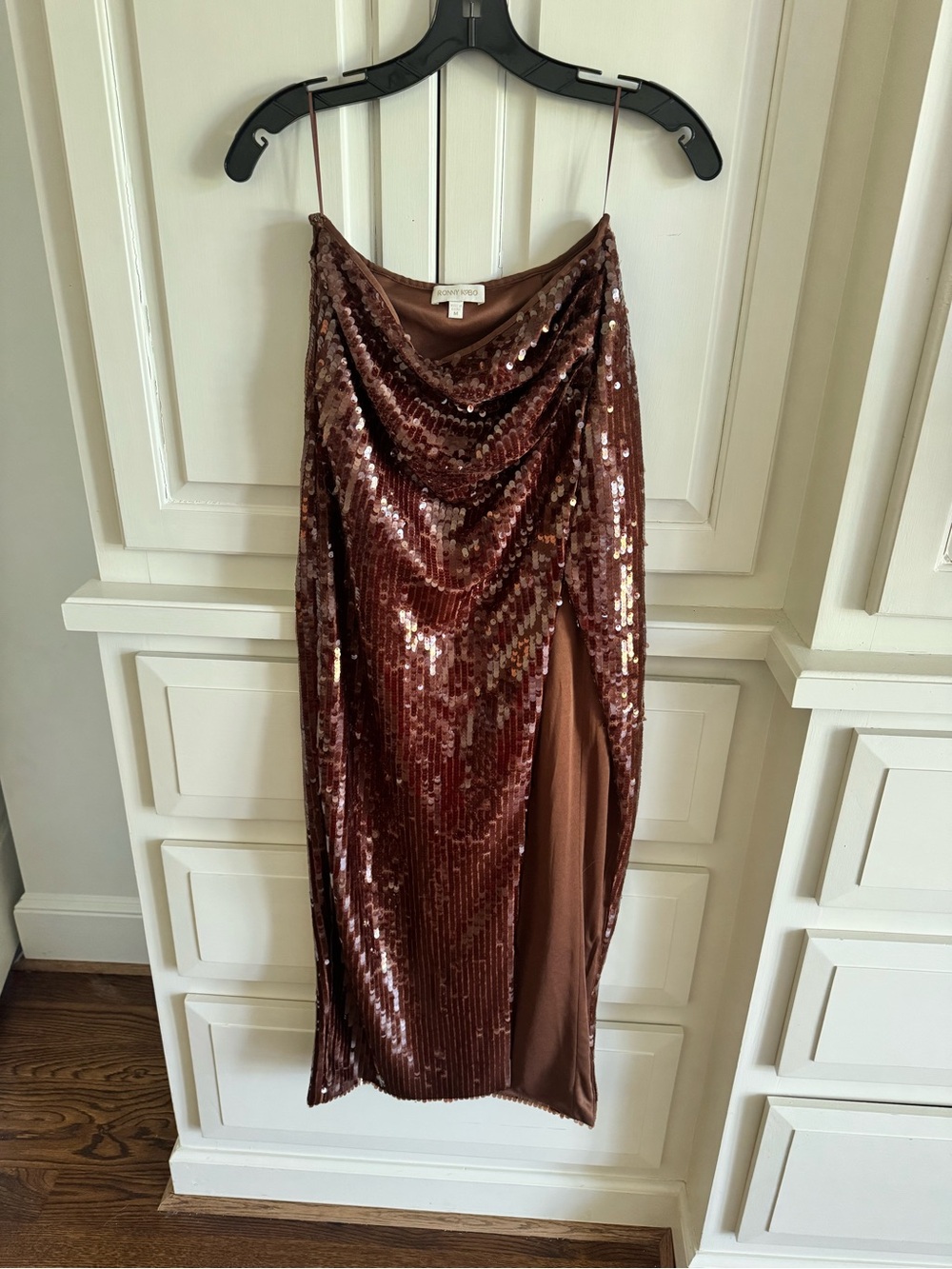 Ronny Kobo Collection Brown Sequin Cowl Maxi Skirt top sells separately